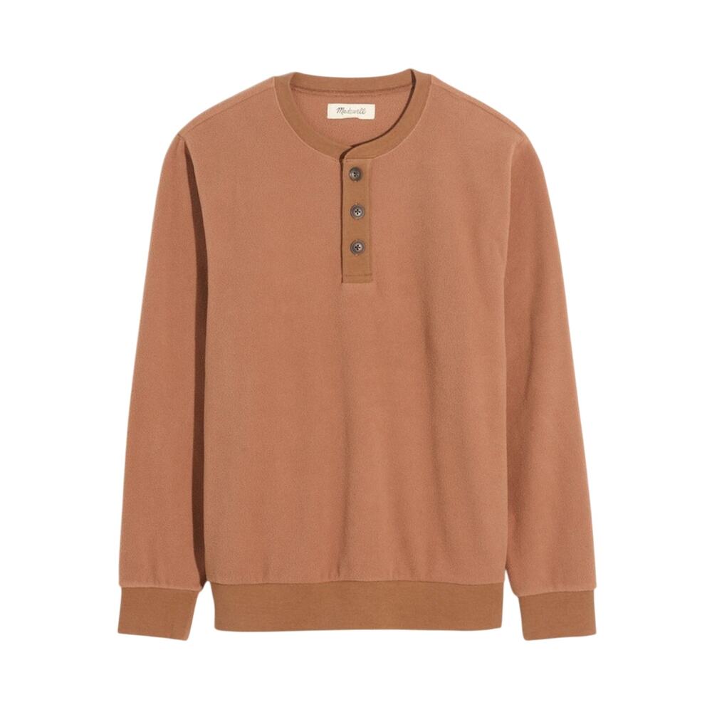 Madewell Men’s (Re)Sourced Fleece Henley Tee Brown and Navy Mens size XXL